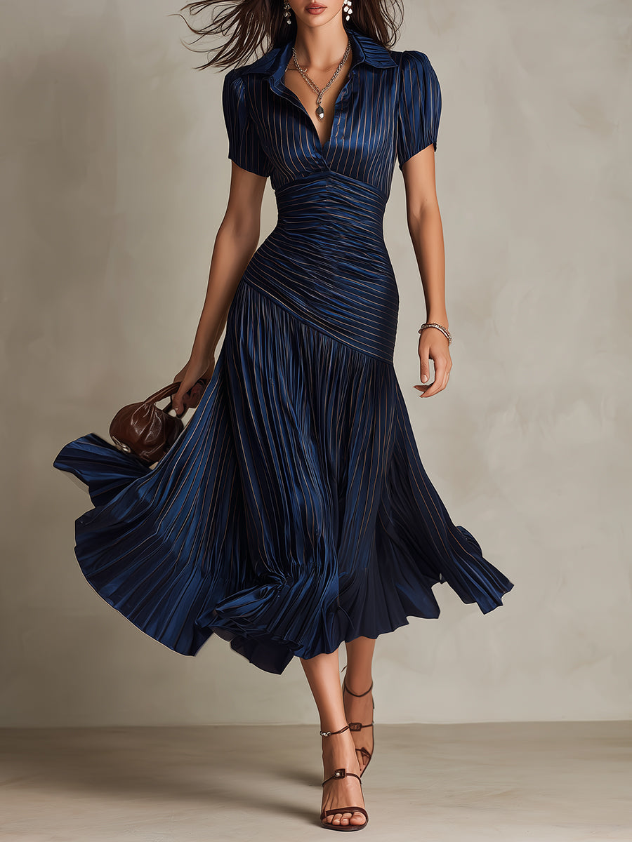 Adriana | Retro Striped Midi Satin Dress