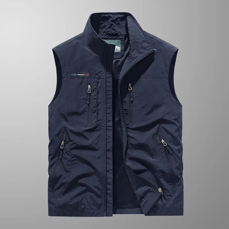 Robin | Mens Cargo Vest with Stand Collar and Zip Pockets — Utility Vest in 6 Colors M–3XL | Westmere