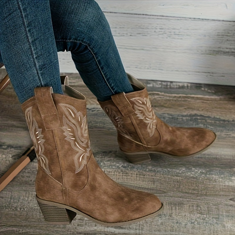 Bianca Embroidered Mid-Calf Western Boots