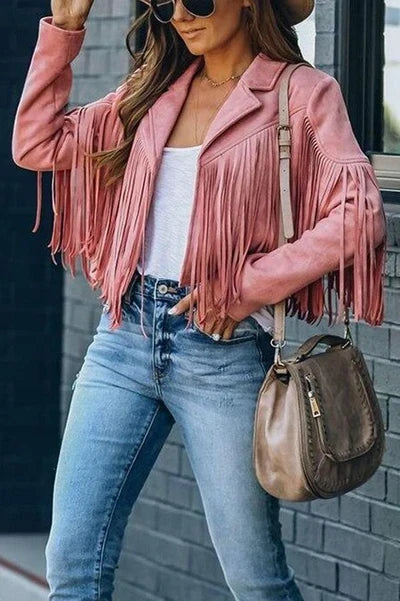 ALLIE | CROPPED FRINGE SUEDE-EFFECT JACKET