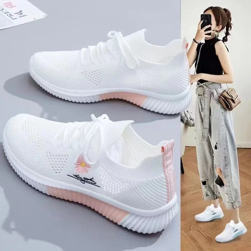 Women's Floral Lace-Up Sneakers, Low Profile, Ribbed Sole