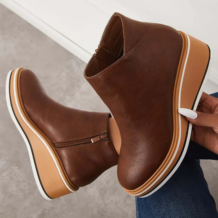 Theodora Side-Zip Wedge Platform Ankle Boots