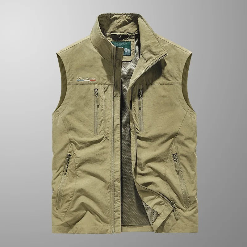 Robin | Mens Cargo Vest with Stand Collar and Zip Pockets — Utility Vest in 6 Colors M–3XL | Westmere