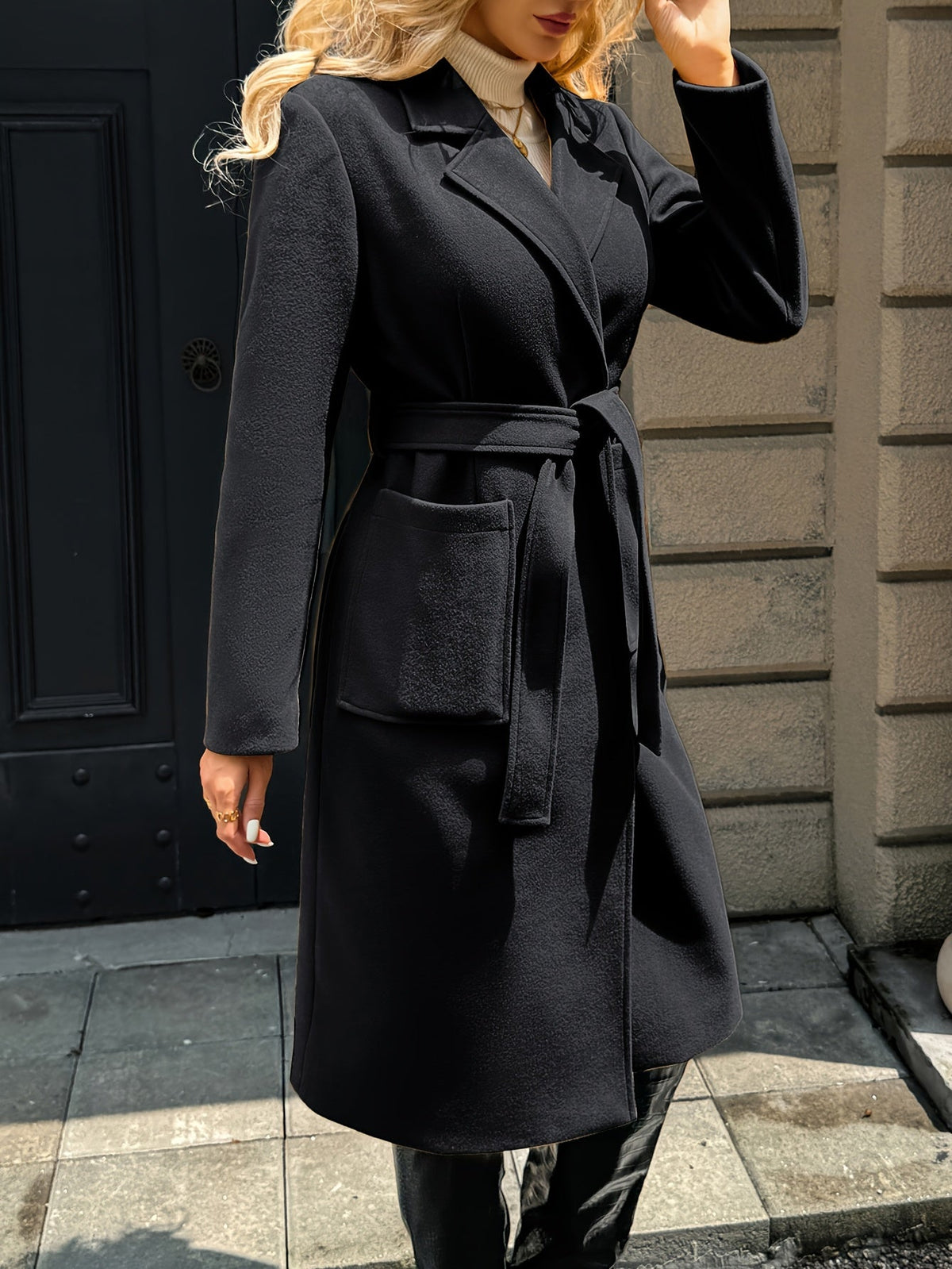Women's Coat with Waist Belt and Pockets | For Winter | Size S-XL | Camel, Light Brown, Black, Grey