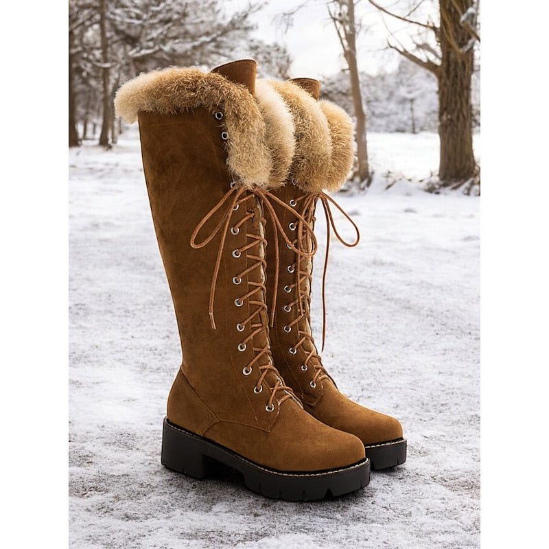 Edana | Lace-Up Knee High Winter Boots with Fleece Lining for Women