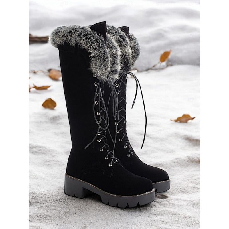 Edana | Lace-Up Knee High Winter Boots with Fleece Lining for Women