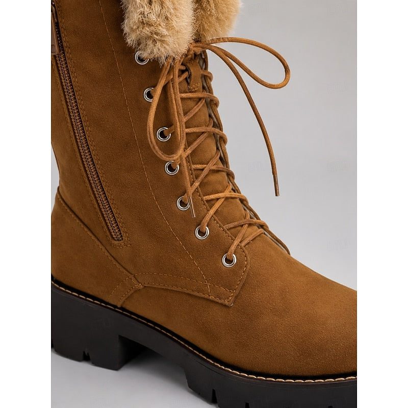Edana | Lace-Up Knee High Winter Boots with Fleece Lining for Women