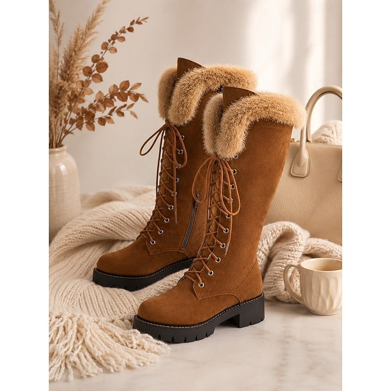 Edana | Lace-Up Knee High Winter Boots with Fleece Lining for Women
