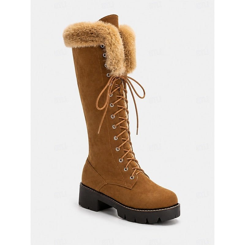 Edana | Lace-Up Knee High Winter Boots with Fleece Lining for Women
