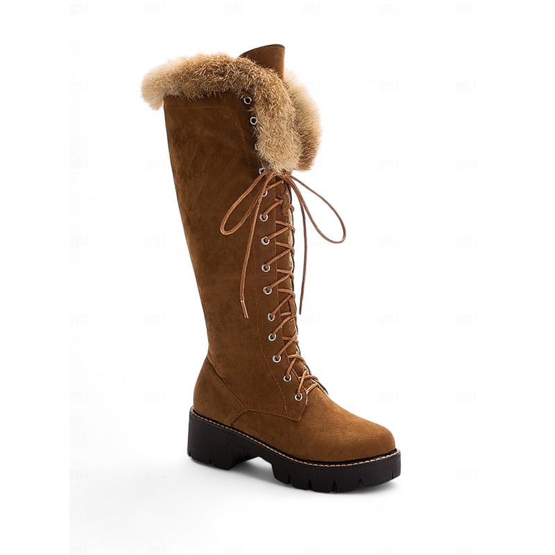 Edana | Lace-Up Knee High Winter Boots with Fleece Lining for Women