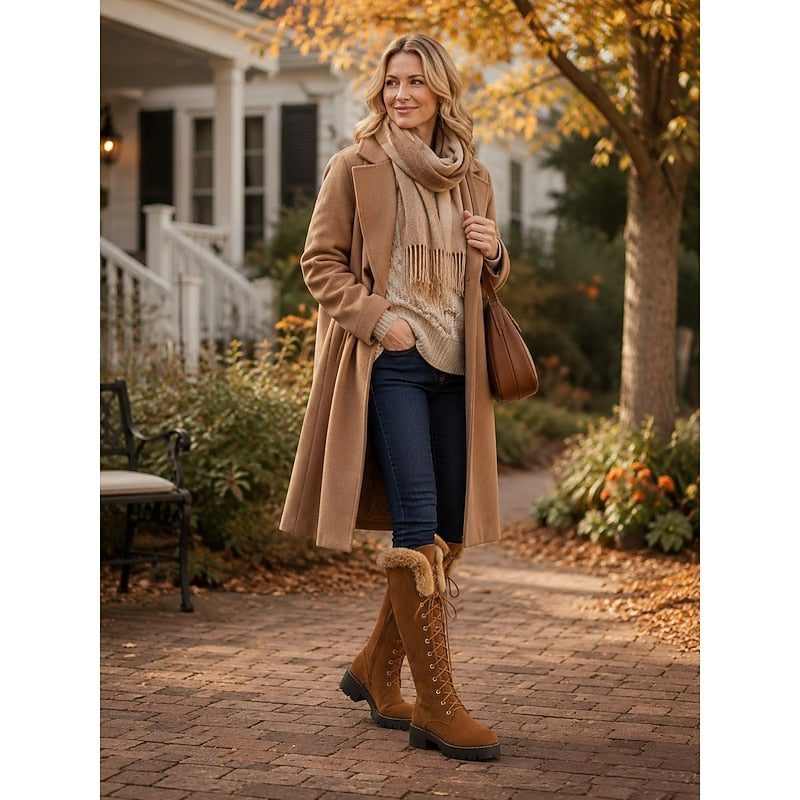 Edana | Lace-Up Knee High Winter Boots with Fleece Lining for Women