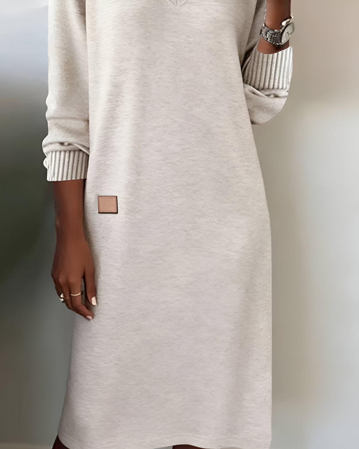 Women's V Neck Sweater Dress with Ribbed Cuffs | Relaxed Knit, Short Length, Long Sleeves | Sizes S-3XL, 3 Colors