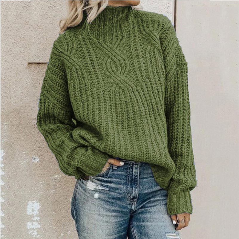 Edith | Women's Mock Neck Cable Knit Sweater with Long Sleeves