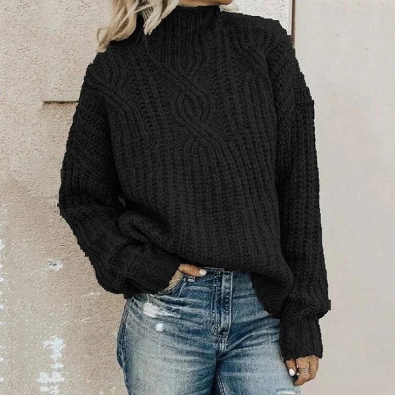 Edith | Women's Mock Neck Cable Knit Sweater with Long Sleeves