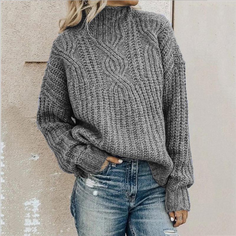 Edith | Women's Mock Neck Cable Knit Sweater with Long Sleeves