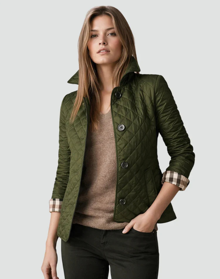 Edna | Women's Quilted Button Front Jacket with Collar