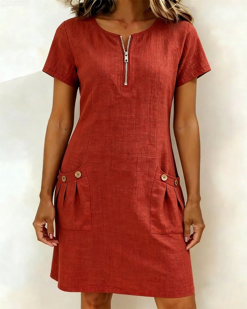 Women's A-Line Zip Front Dress – Flared Day Dress