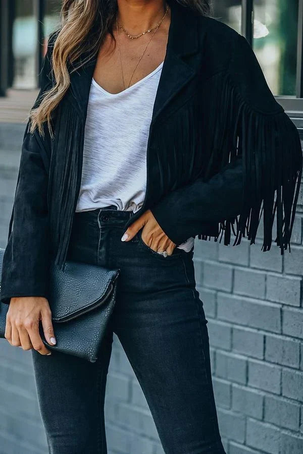 ALLIE | CROPPED FRINGE SUEDE-EFFECT JACKET