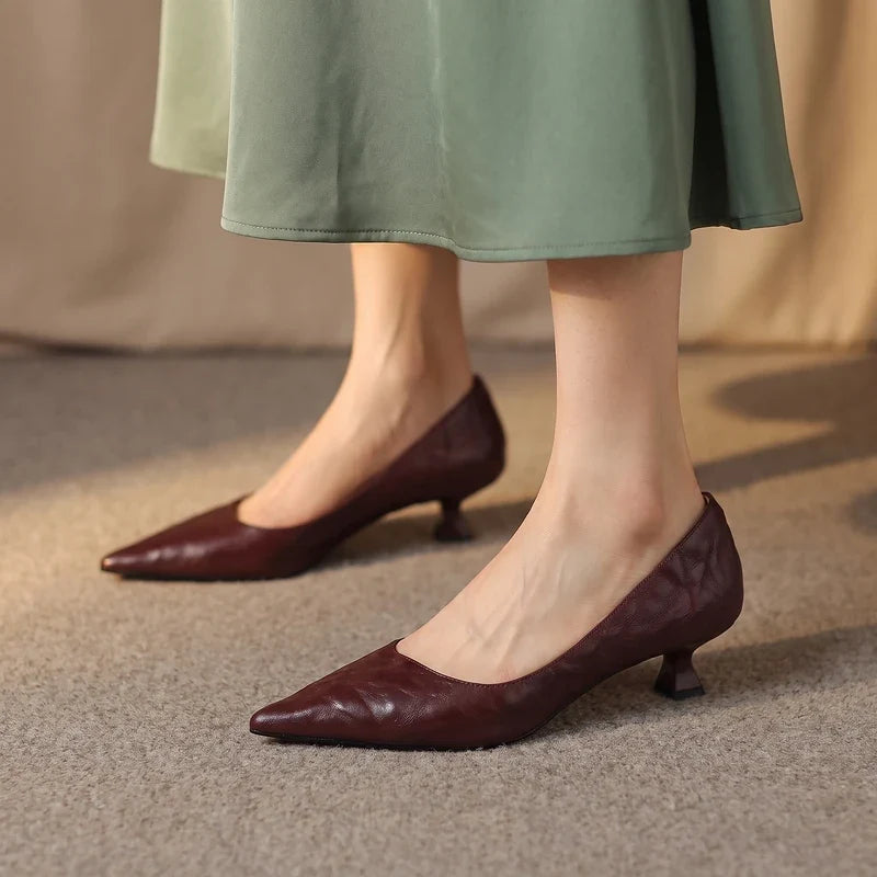 Eugenie Leather Kitten Heels