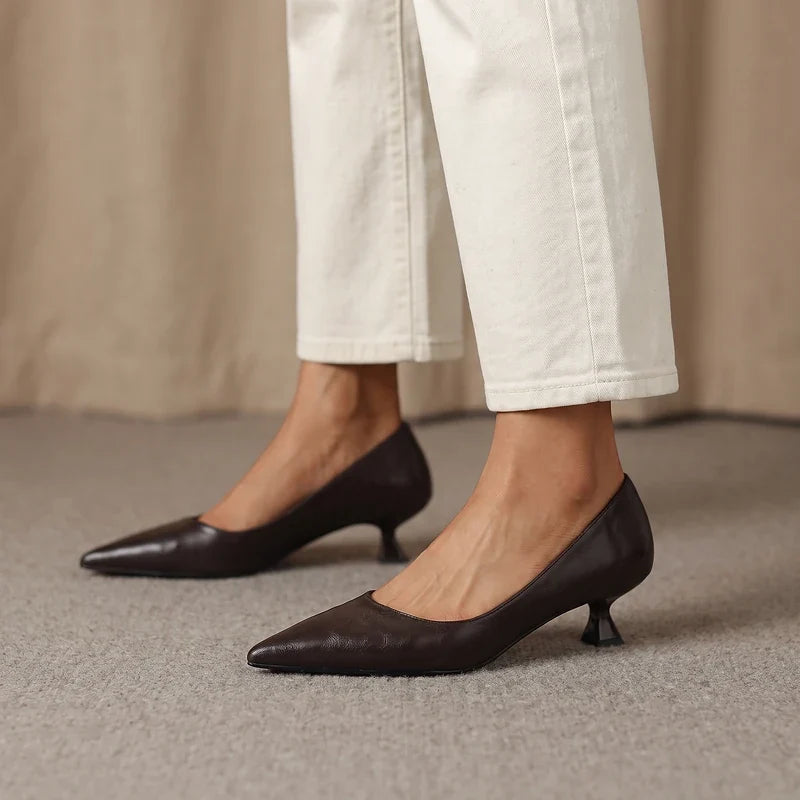 Eugenie Leather Kitten Heels