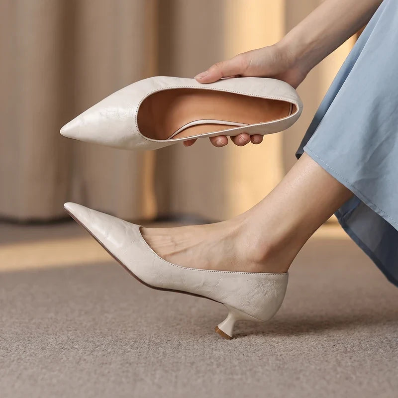 Eugenie Leather Kitten Heels