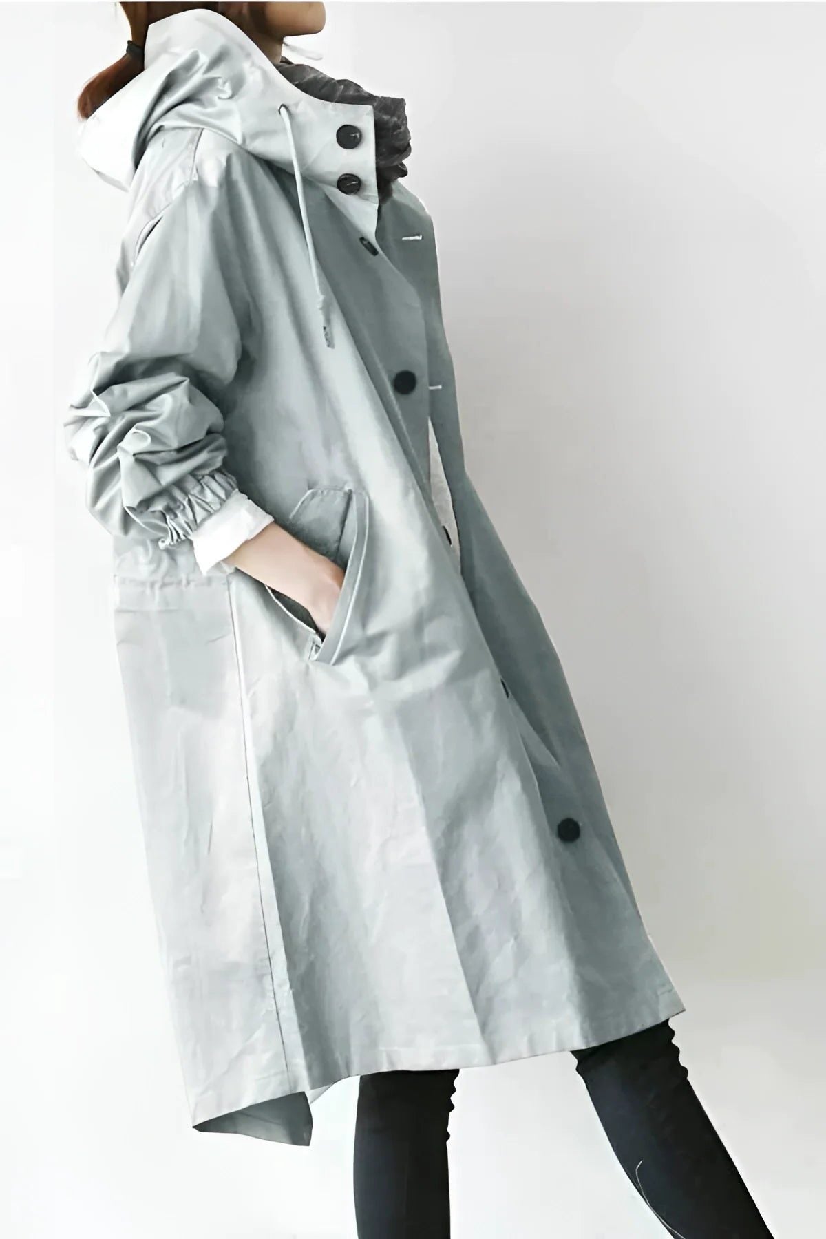 Elara | Longline Trench Coat with Hood for Women