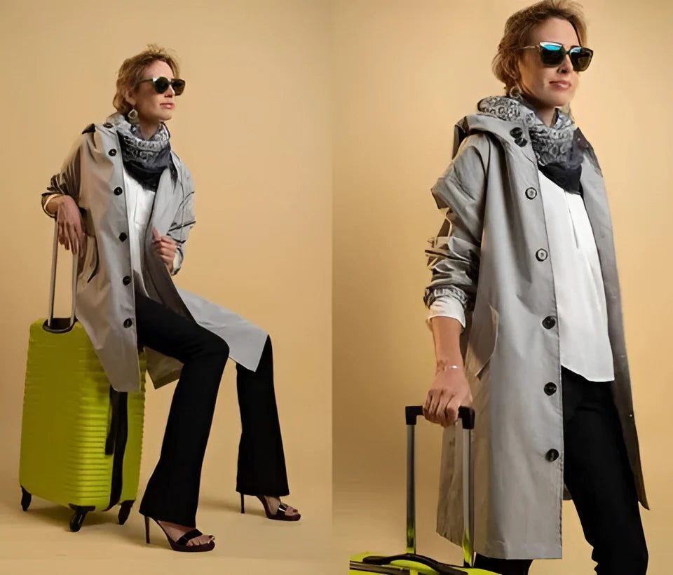 Elara | Longline Trench Coat with Hood for Women