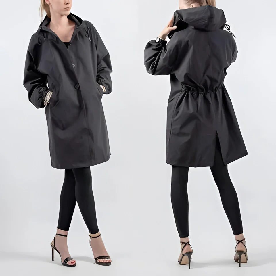 Elara | Longline Trench Coat with Hood for Women