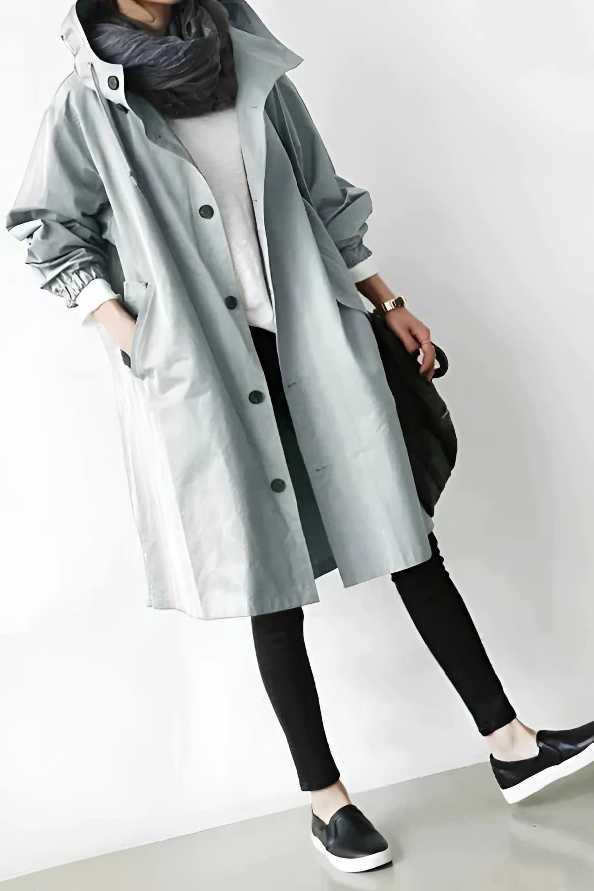 Elara | Longline Trench Coat with Hood for Women