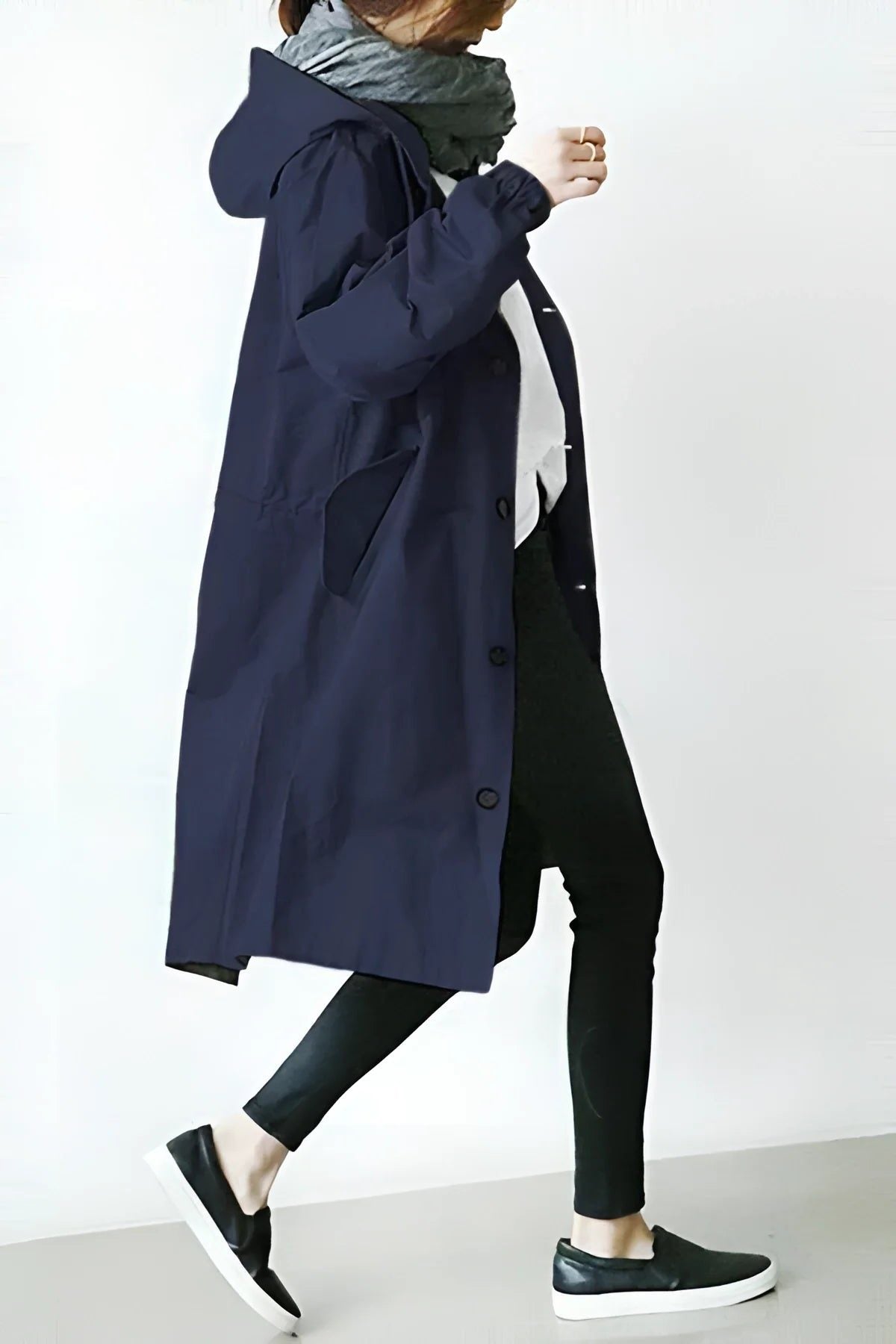 Elara | Longline Trench Coat with Hood for Women