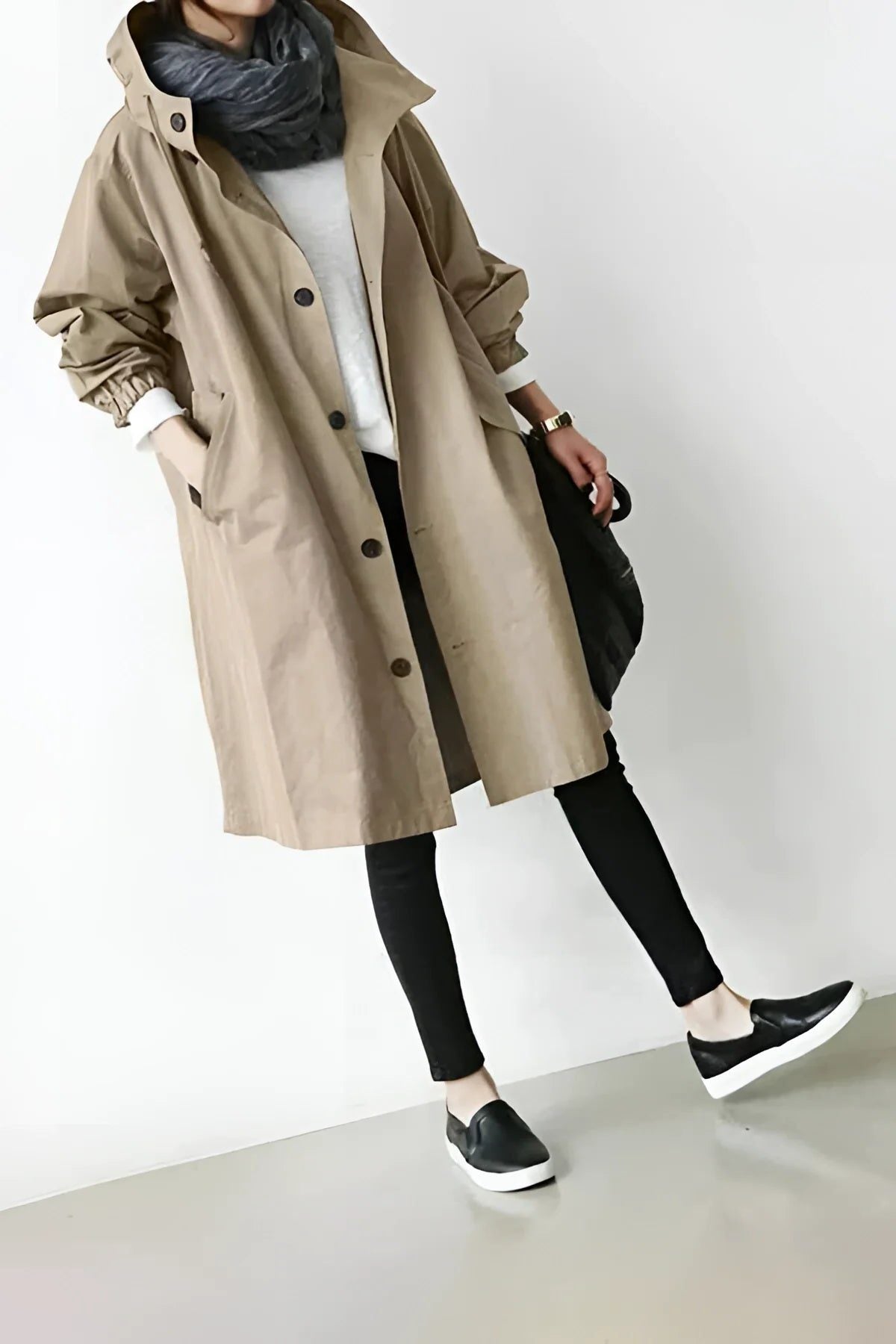 Elara | Longline Trench Coat with Hood for Women