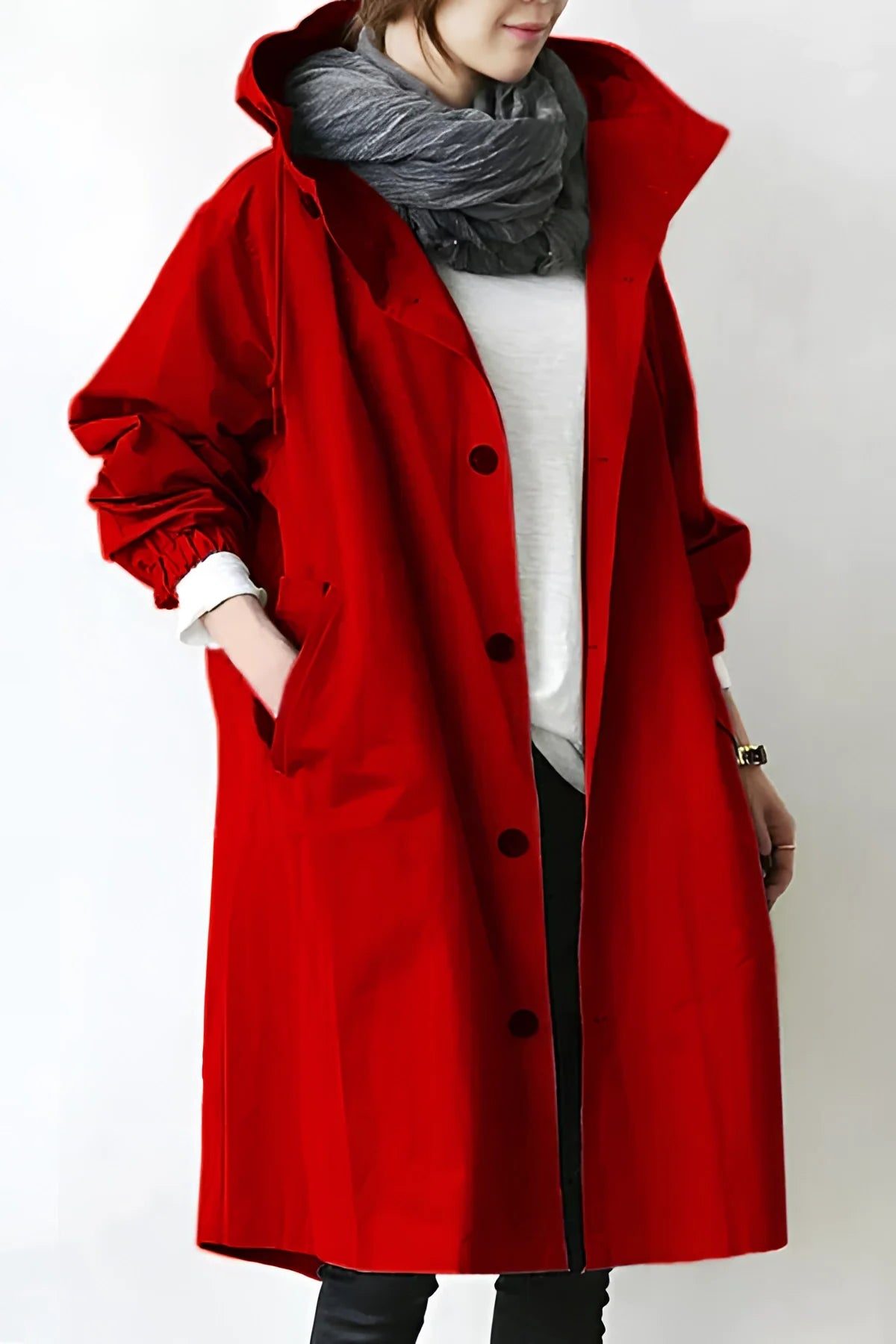 Elara | Longline Trench Coat with Hood for Women