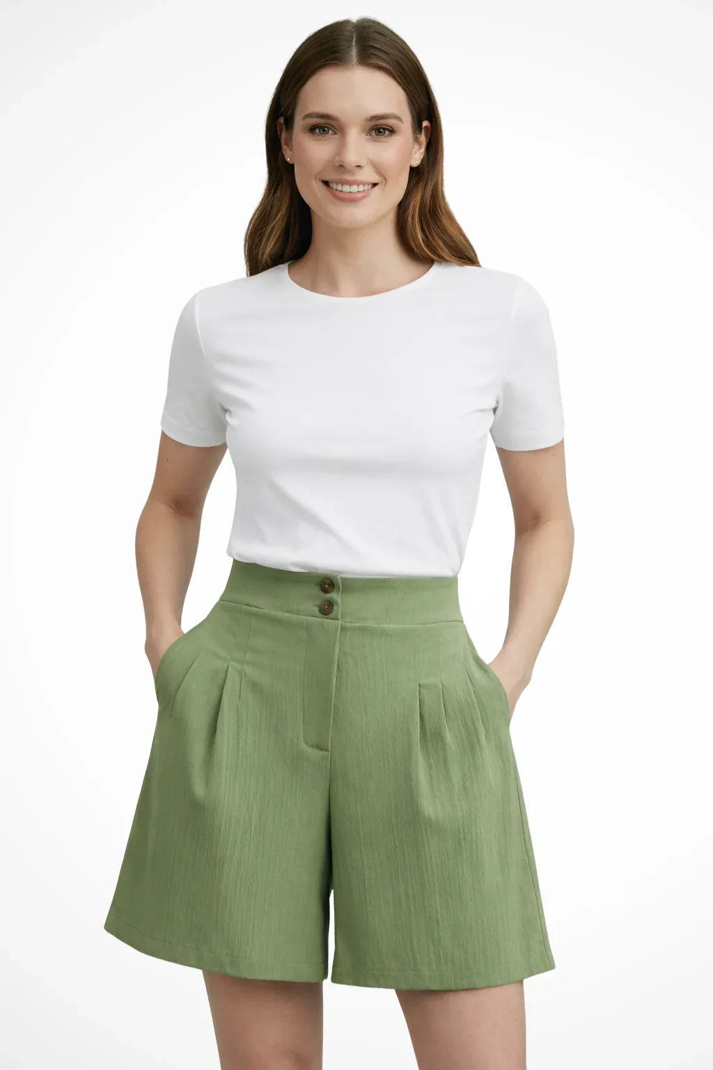 Eleanor | Baggy Tailored Pleated Bermuda Shorts with Button Front