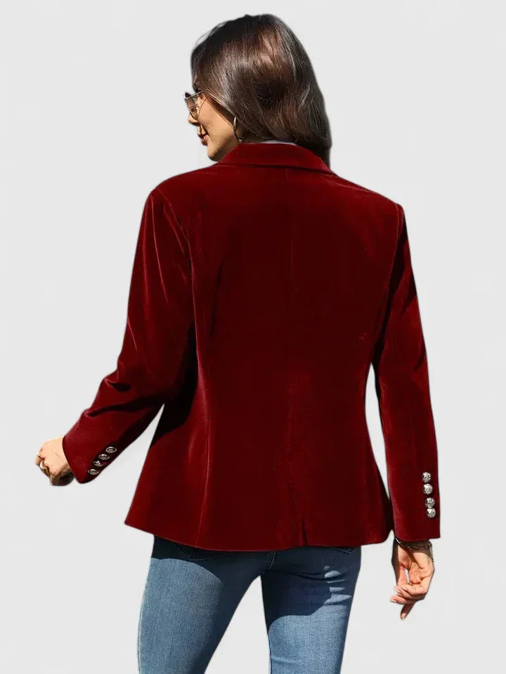 Women's velvet button-front notch lapel blazer with cuffs