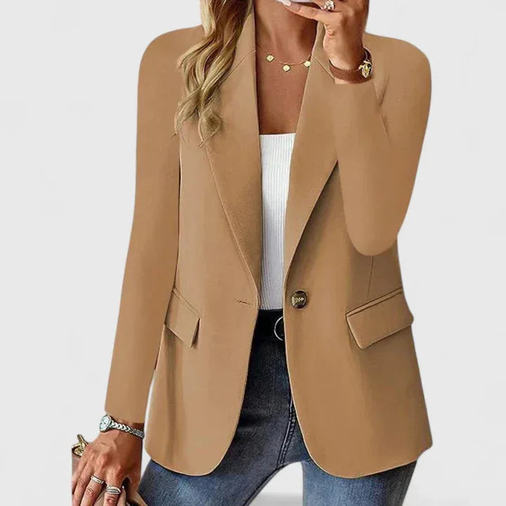Women's button-front notch lapel blazer with flap pockets