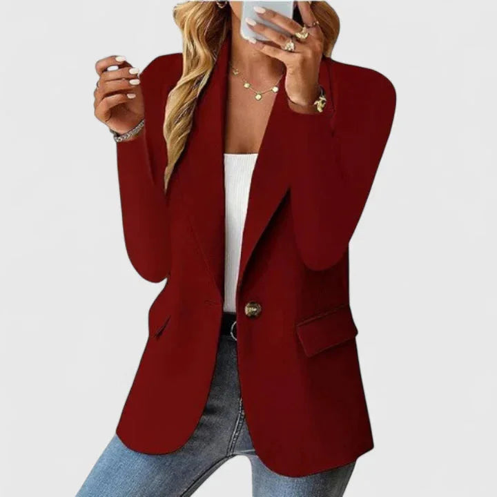 Women's button-front notch lapel blazer with flap pockets