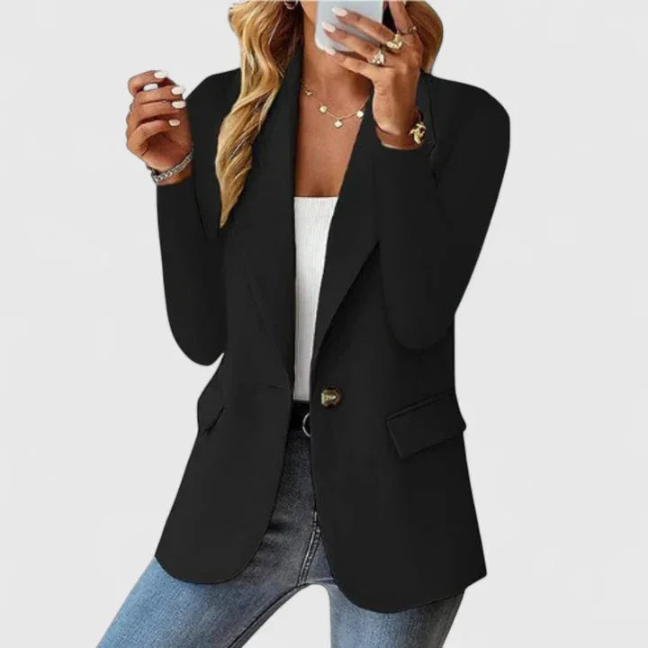 Women's button-front notch lapel blazer with flap pockets