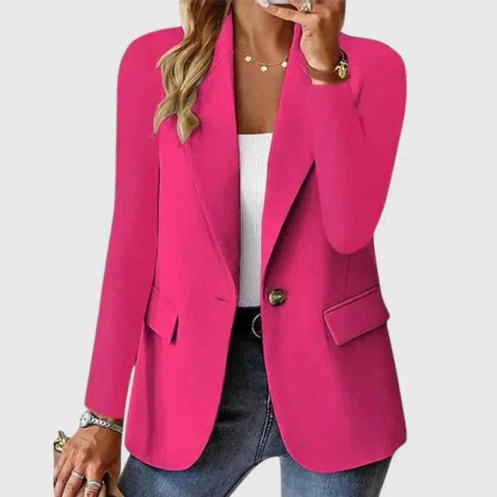 Women's button-front notch lapel blazer with flap pockets