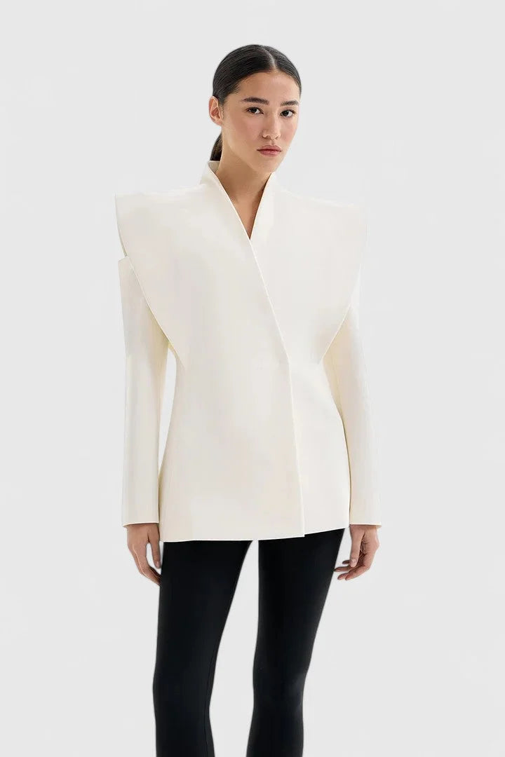 Women's open-front stand collar blazer