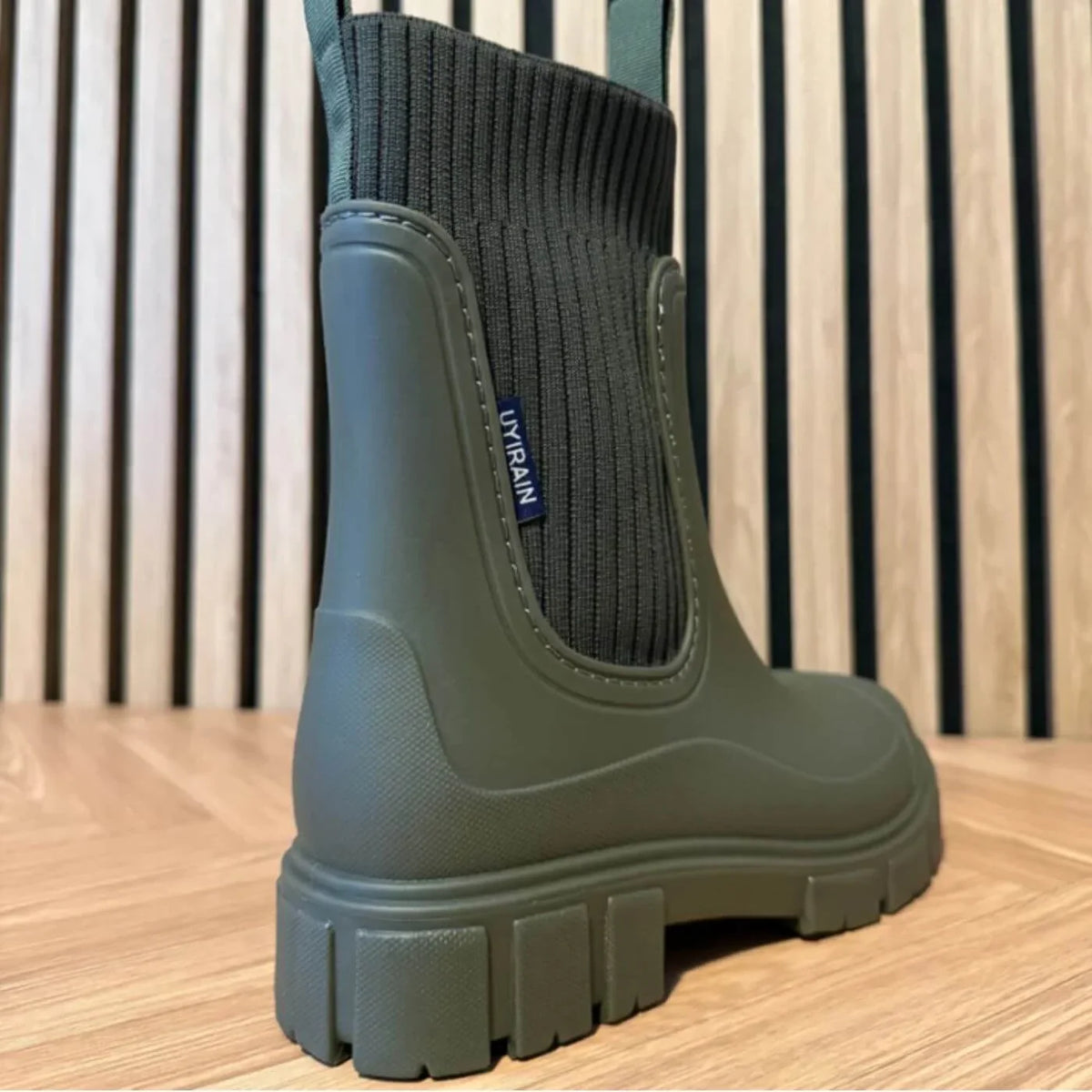Women's ankle boots with ribbed knit shaft