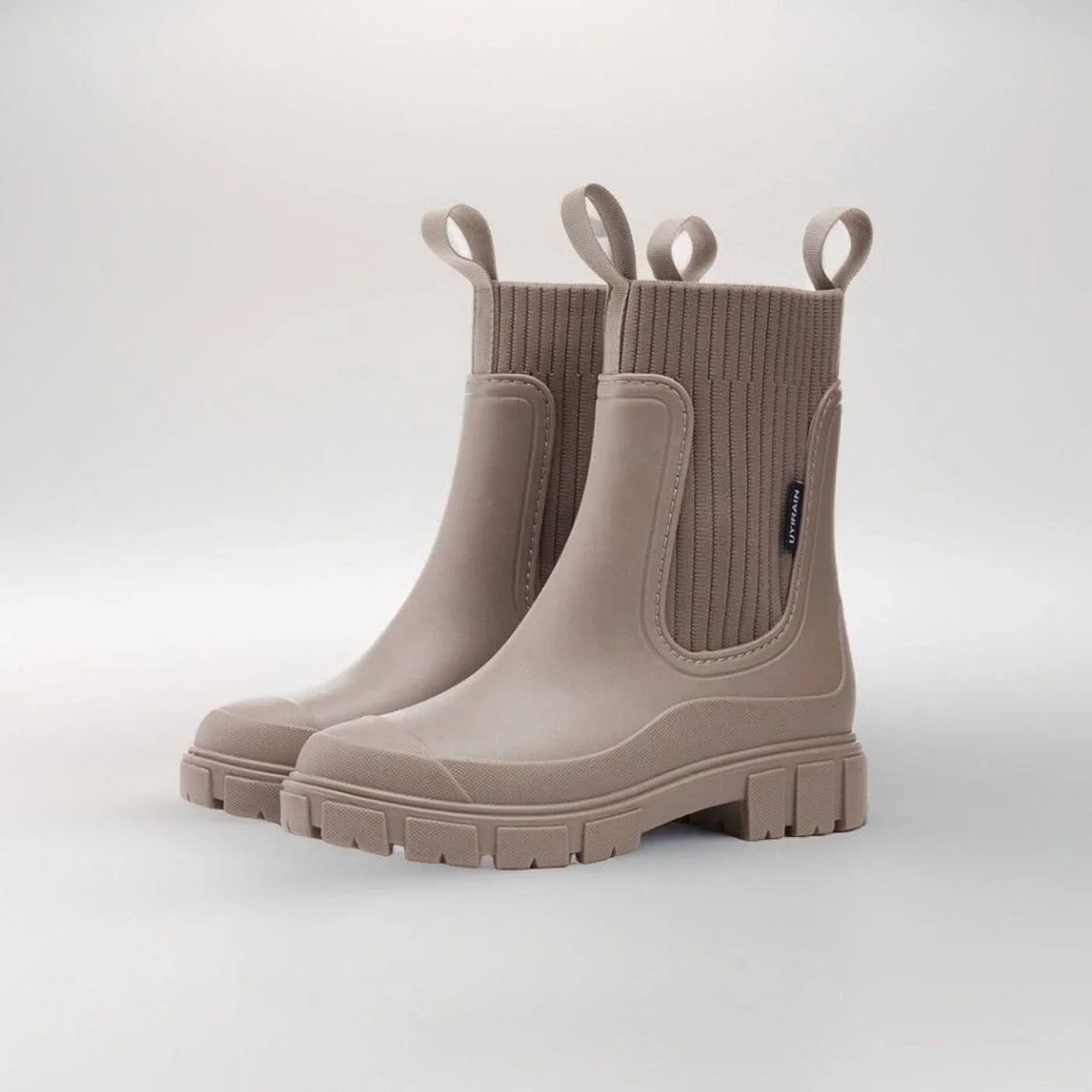 Women's ankle boots with ribbed knit shaft
