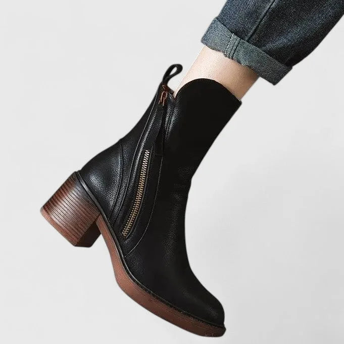 Women's faux leather side zip ankle boots with platform sole