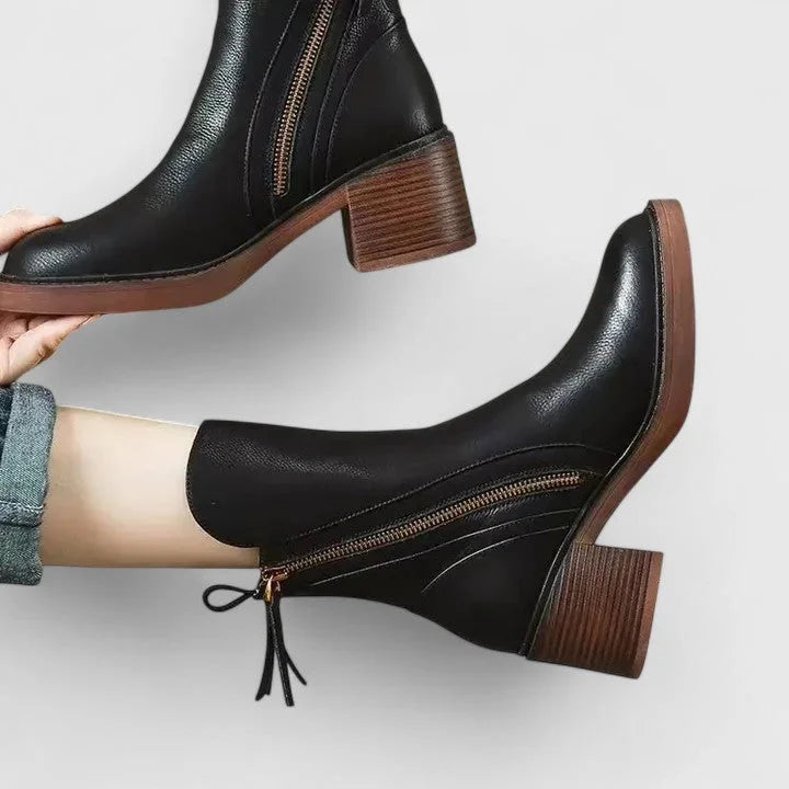 Women's faux leather side zip ankle boots with platform sole