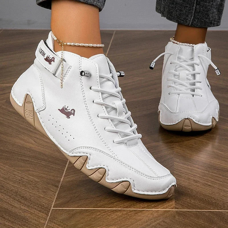 Women's suede lace-up ankle boots with contrast stitching