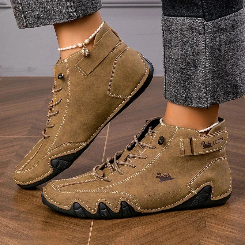 Women's suede lace-up ankle boots with contrast stitching