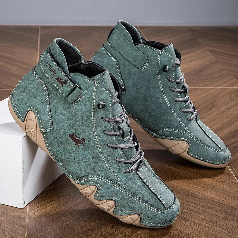 Women's suede lace-up ankle boots with contrast stitching