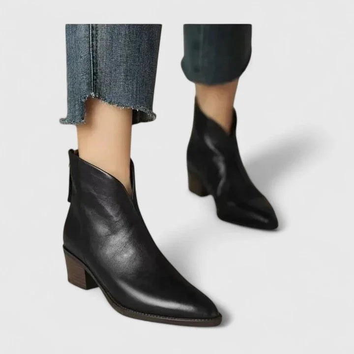 Women's faux leather side zip ankle boots with pointed toe