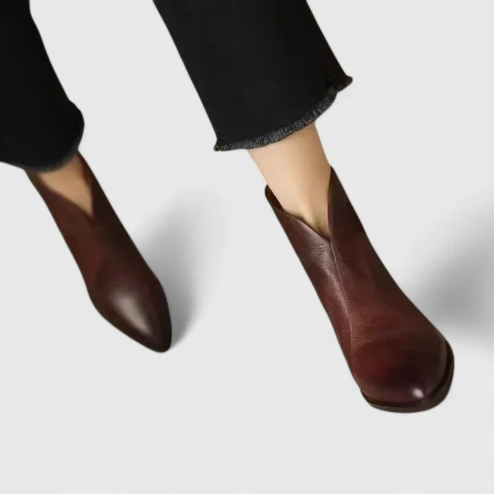 Women's faux leather side zip ankle boots with pointed toe