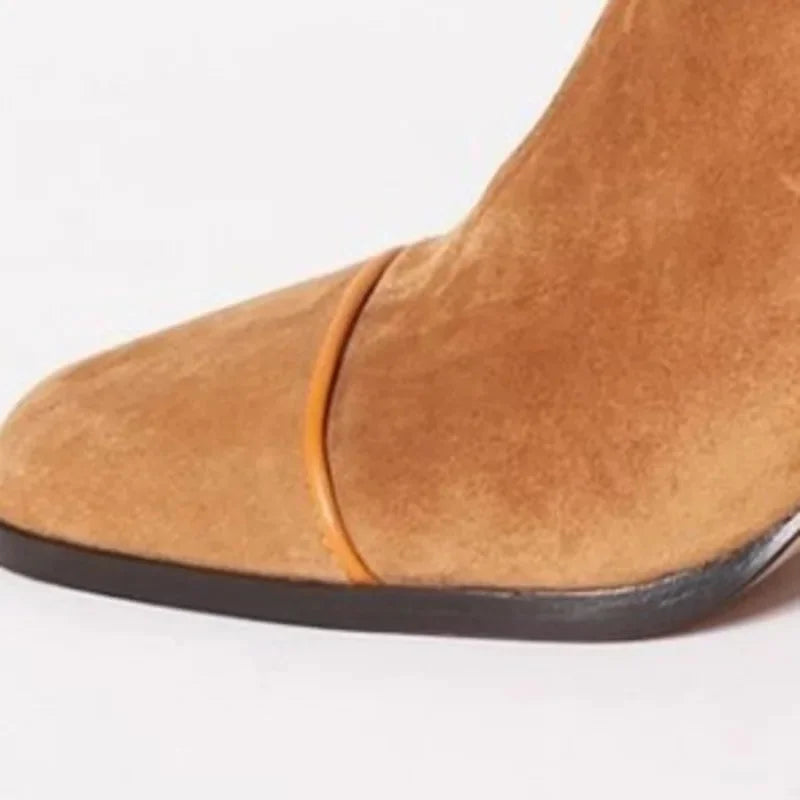 Women's suede ankle boots with ruched upper