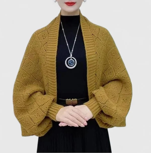 Women's knit open-front shawl collar cardigan